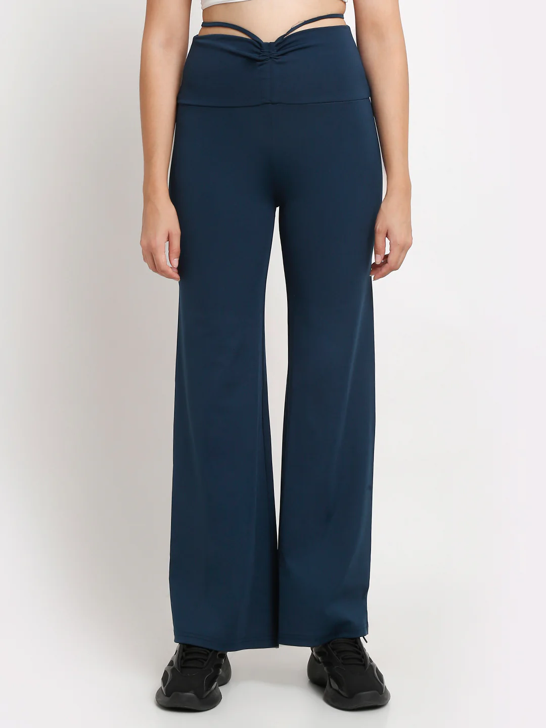 Blue high waist tie up flared trouser - Image 3