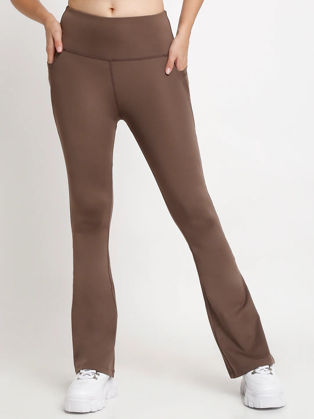 Brown Flare High Waisted Essential Pants With Pockets - Image 2