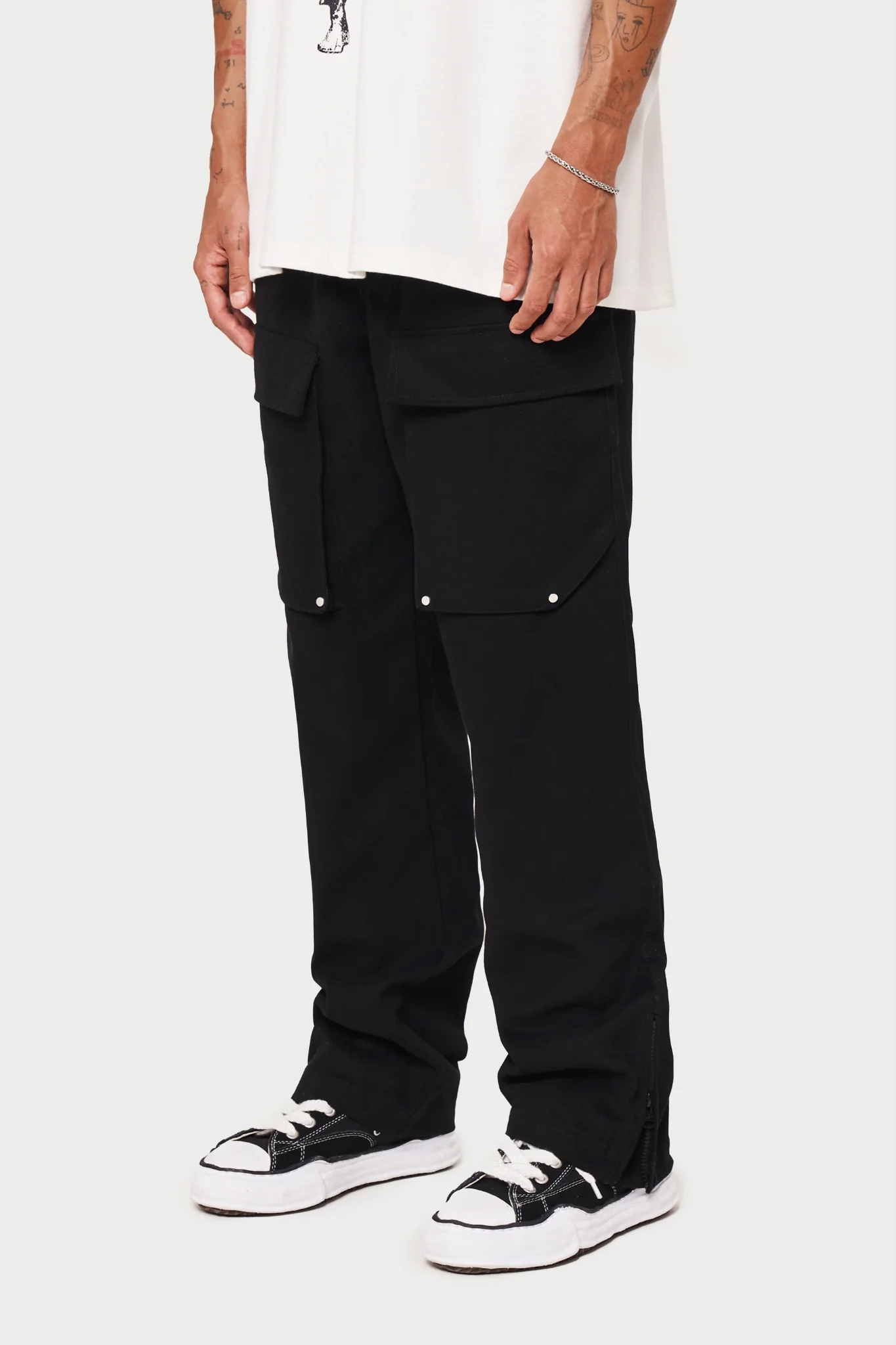 Black Ripstop Twill Straight Cargos