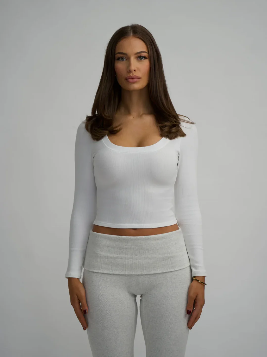 White Rib Top & Fold Over Pants - Image 2